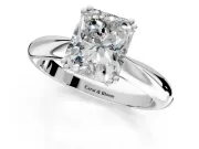 Solitaire Engagement Ring Setting for Radiant Cut Center with Reverse Tapered Band and Prong Head in Sterling Silver