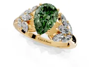 Leaf Cluster Engagement Ring Setting for Fancy Green Pear-Shaped Center with Marquise Accents and Prong Head in Yellow Gold