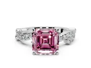 Solitaire Engagement Ring Setting for Fancy Pink Asscher Cut Center with Bar-Station Pave Twist and Prong Head in White Gold