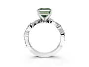 Solitaire Engagement Ring Setting for Fancy Green Asscher Cut Center with Bar-Station Pave Twist and Prong Head in Platinum
