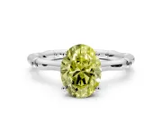 Solitaire Engagement Ring Setting for Fancy Yellow Oval Center with Bamboo Band and Prong Head in Platinum