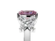 Floral Engagement Ring Setting for Fancy Pink Emerald Cut Center with Marquise Cluster Shoulders and Prong Head in Platinum