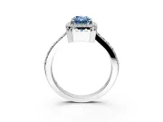 Halo Engagement Ring Setting for Fancy Blue Radiant Cut Center with Inner Milgrain Border and Prong Head in Sterling Silver