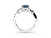 3 Stone Engagement Ring Setting for Fancy Blue Radiant Cut Center with Baguette Accents and Prong Head in Sterling Silver