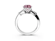 3 Stone Engagement Ring Setting for Fancy Pink Round Cut Center with Channel Baguette Accents and Prong Head in White Gold