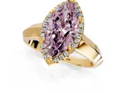 Halo Engagement Ring Setting for Fancy Pink Marquise Center with Knife Ridge Cathedral Band and Prong Head in Yellow Gold