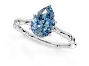 Solitaire Engagement Ring Setting for Fancy Blue Pear-Shaped Center with Bamboo Band and Prong Head in Sterling Silver