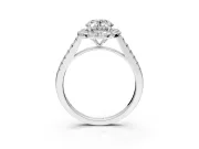 Halo Engagement Ring Setting for Oval Center with Narrowing Pave Band and Prong Head in Platinum