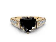 Solitaire Engagement Ring Setting for Fancy Black Heart-Shaped Center with Pave Cathedral Shoulders and Prong Head in Yellow Gold