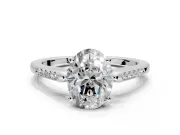 Solitaire Engagement Ring Setting for Oval Center with Channel Accents and Prong Head in Sterling Silver