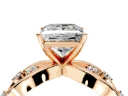 Solitaire Engagement Ring Setting for Princess Cut Center with Criss-Cross Accent Band and Prong Head in Rose Gold