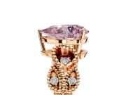 Leaf Engagement Ring Setting for Fancy Pink Pear-Shaped Center with Milgrain Accent Band and Prong Head in Rose Gold
