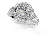 Halo Engagement Ring Setting for Cushion Cut Center with Two-Strand Split Shank and Prong Head in Sterling Silver