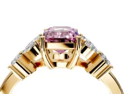 Floral Engagement Ring Setting for Fancy Pink Emerald Cut Center with Marquise Cluster Shoulders and Prong Head in Yellow Gold