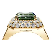 Halo Engagement Ring Setting for Fancy Green Asscher Cut Center with Plain Tapered Band and Prong Head in Yellow Gold