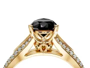 Solitaire Engagement Ring Setting for Fancy Black Pear-Shaped Center with Pave Rail Split Shank and Prong Head in Yellow Gold