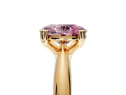 Solitaire Engagement Ring Setting for Fancy Pink Oval Center with Reverse Tapered Band and Prong Head in Yellow Gold