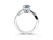 Bar-Set Engagement Ring Setting for Fancy Blue Oval Center with Tapered Baguette Accents and Prong Head in White Gold