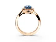 Starburst Halo Engagement Ring Setting for Fancy Blue Radiant Cut Center with Flat Cathedral Band and Prong Head in Rose Gold