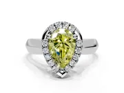 Halo Engagement Ring Setting for Fancy Yellow Pear-Shaped Center with Square Band and Prong Head in Sterling Silver