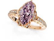 Floral Engagement Ring Setting for Fancy Pink Marquise Center with Four Accent Clusters and Prong Head in Rose Gold