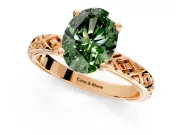 Solitaire Engagement Ring Setting for Fancy Green Oval Center with Milgrain X Pattern Band and Prong Head in Rose Gold