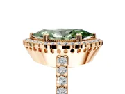 Halo Engagement Ring Setting for Fancy Green Marquise Center with Inner Milgrain Border and Prong Head in Rose Gold