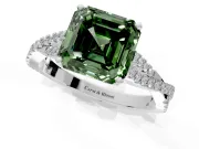Solitaire Engagement Ring Setting for Fancy Green Asscher Cut Center with Twisted Pave Split Shank and Prong Head in Platinum