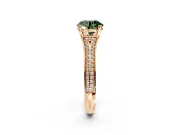 Solitaire Engagement Ring Setting for Fancy Green Round Cut Center with Pave Rail Split Shank and Prong Head in Rose Gold