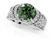 Pave Engagement Ring Setting for Fancy Green Round Cut Center with Curved Accent Rows, Openwork and Prong Head in White Gold