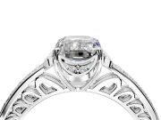 Floral Engagement Ring Setting for Emerald Cut Center with Four Accent Clusters and Prong Head in Platinum