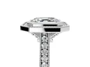 Halo Engagement Ring Setting for Asscher Cut Center with Milgrain Pave Band and Bezel Head in White Gold