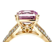 Solitaire Engagement Ring Setting for Fancy Pink Asscher Cut Center with Pave Rail Split Shank and Prong Head in Yellow Gold