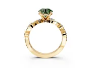 Solitaire Engagement Ring Setting for Fancy Green Round Cut Center with Bar-Station Pave Twist and Prong Head in Yellow Gold
