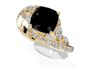 Solitaire Engagement Ring Setting for Fancy Black Cushion Cut Center with Filigree Band and Prong Head in Yellow Gold