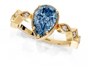 Milgrain Bezel Engagement Ring Setting for Fancy Blue Pear-Shaped Center with Marquise Stations and Bezel Head in Yellow Gold