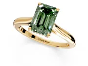 Solitaire Engagement Ring Setting for Fancy Green Emerald Cut Center with Narrow Cathedral Band and Prong Head in Yellow Gold