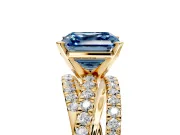 Solitaire Engagement Ring Setting for Fancy Blue Asscher Cut Center with Woven 3-Strand Pave Band and Prong Head in Yellow Gold