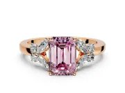 Solitaire Engagement Ring Setting for Fancy Pink Emerald Cut Center with Marquise Flower Shoulders and Prong Head in Rose Gold