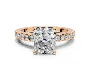 Solitaire Engagement Ring Setting for Radiant Cut Center with Single Row Accent Band and Prong Head in Rose Gold