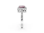 Halo Engagement Ring Setting for Fancy Pink Princess Cut Center with Heart-Shaped Openwork, Pave Band and Prong Head in White Gold