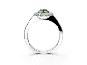 Halo Engagement Ring Setting for Fancy Green Oval Center with Plain Tapered Band and Prong Head in Platinum