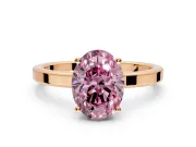 Hidden Halo Engagement Ring Setting for Fancy Pink Oval Center with Wide Flat Plain Band and Prong Head in Rose Gold
