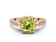Cathedral Engagement Ring Setting for Fancy Yellow Cushion Cut Center with Antique-Style Pave Band and Prong Head in Rose Gold