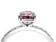 Solitaire Engagement Ring Setting for Fancy Pink Emerald Cut Center with Round Cut Pave Band and Prong Head in Sterling Silver