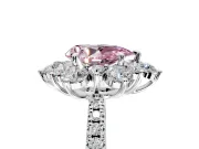 Floral Halo Engagement Ring Setting for Fancy Pink Pear-Shaped Center with Pave Accents and Prong Head in Platinum