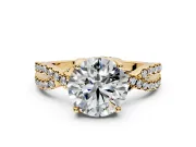 Solitaire Engagement Ring Setting for Round Cut Center with Narrow Twist Pave Band and Prong Head in Yellow Gold