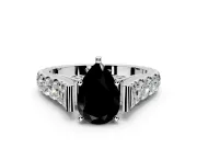 Solitaire Engagement Ring Setting for Fancy Black Pear-Shaped Center with Pave Cathedral Shoulders and Prong Head in White Gold