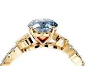 Leaf Motif Engagement Ring Setting for Fancy Blue Oval Center with Pave Band and Prong Head in Yellow Gold