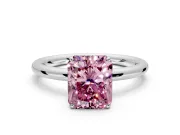 Low-Set Solitaire Engagement Ring Setting for Fancy Pink Radiant Cut Center with Thin Plain Band and Prong Head in White Gold